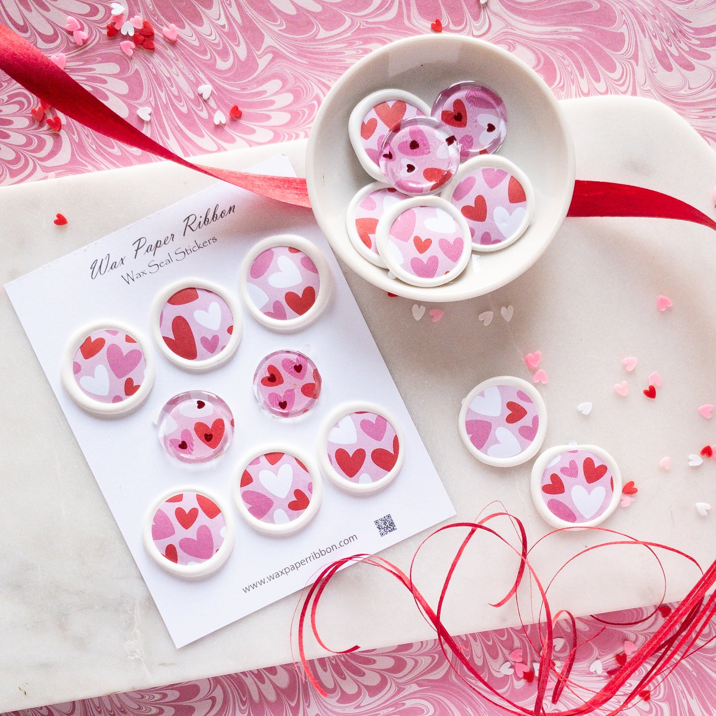 Wax Seals - Mini Hearts, white, pink