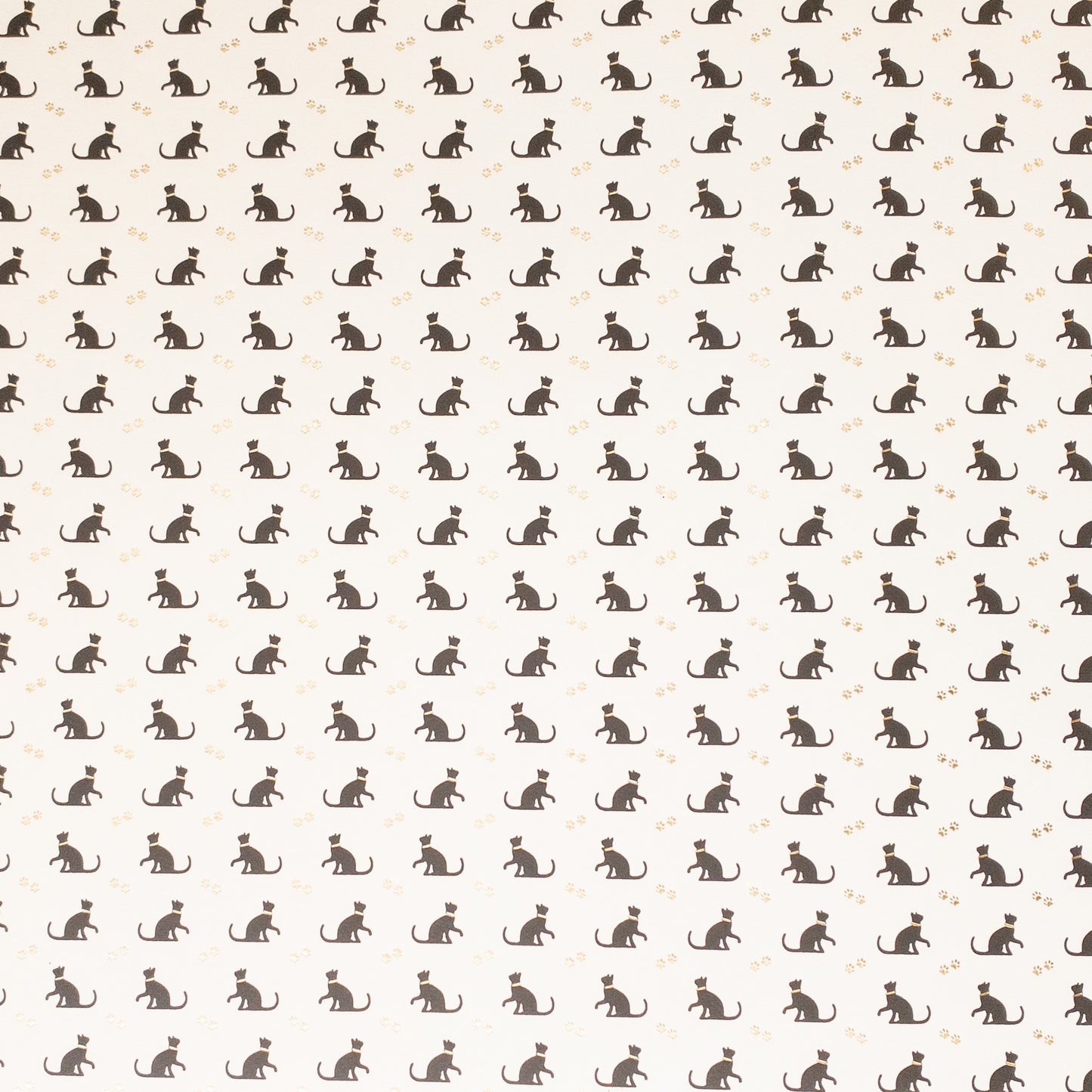 Italian Decorative Paper - Black Cats, letterpress print, Ivory ground with black cats, gold foil paw print , flat sheet 20in x 28in , 120gsm