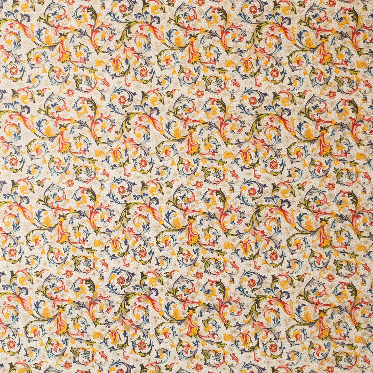 Decorative Italian Paper - Traditional Florentine Print - Ivory, yellow, red, green, flat sheet 20in x 28in, 85gsm