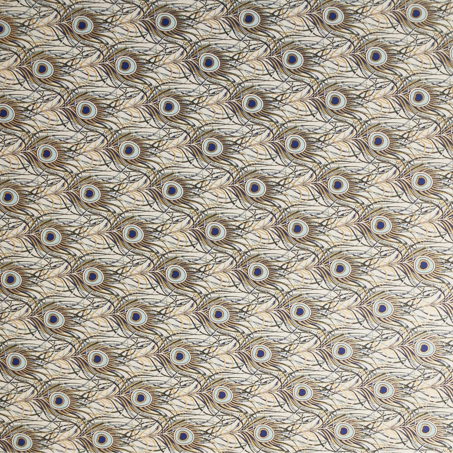 Decorative Italian Paper - Peacock Feathers Gold Foil Accents, Ivory and Blue, flat sheet 20in x 28in, 85gsm