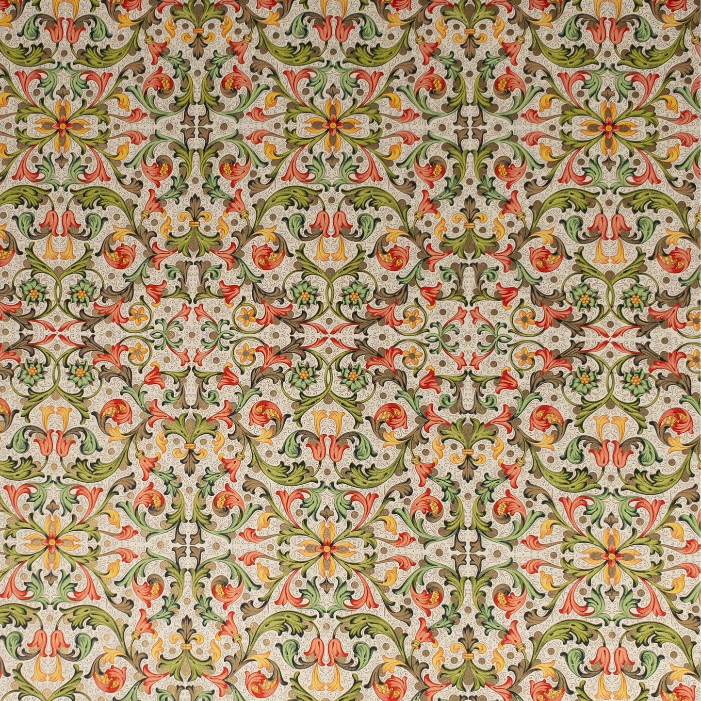 Decorative Italian Paper - Traditional Florentine Print, ivory, coral, moss green, flat sheet 20in x 28in, 85gsm