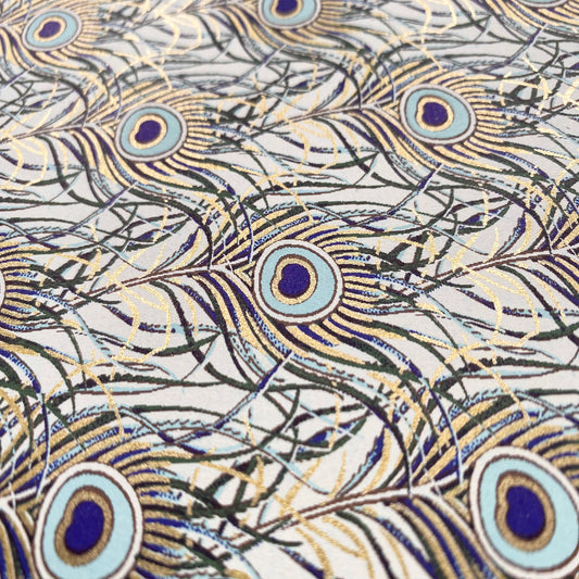 Decorative Italian Paper - Peacock Feathers Gold Foil Accents