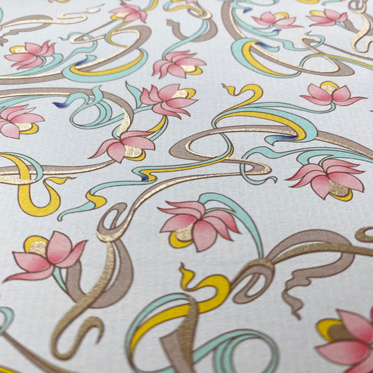 Decorative Italian Paper - Vine Floral light coral, mint green, light yellow