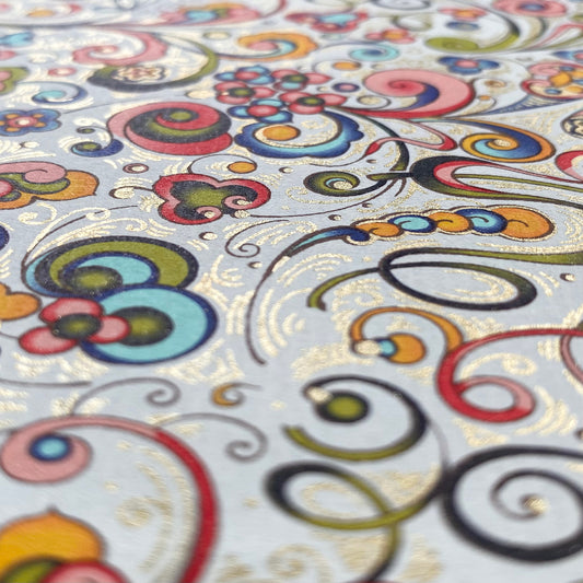 Decorative Italian paper - Florentine Nuevo Florals, Flat sheet 20in X 28in, 85gsm