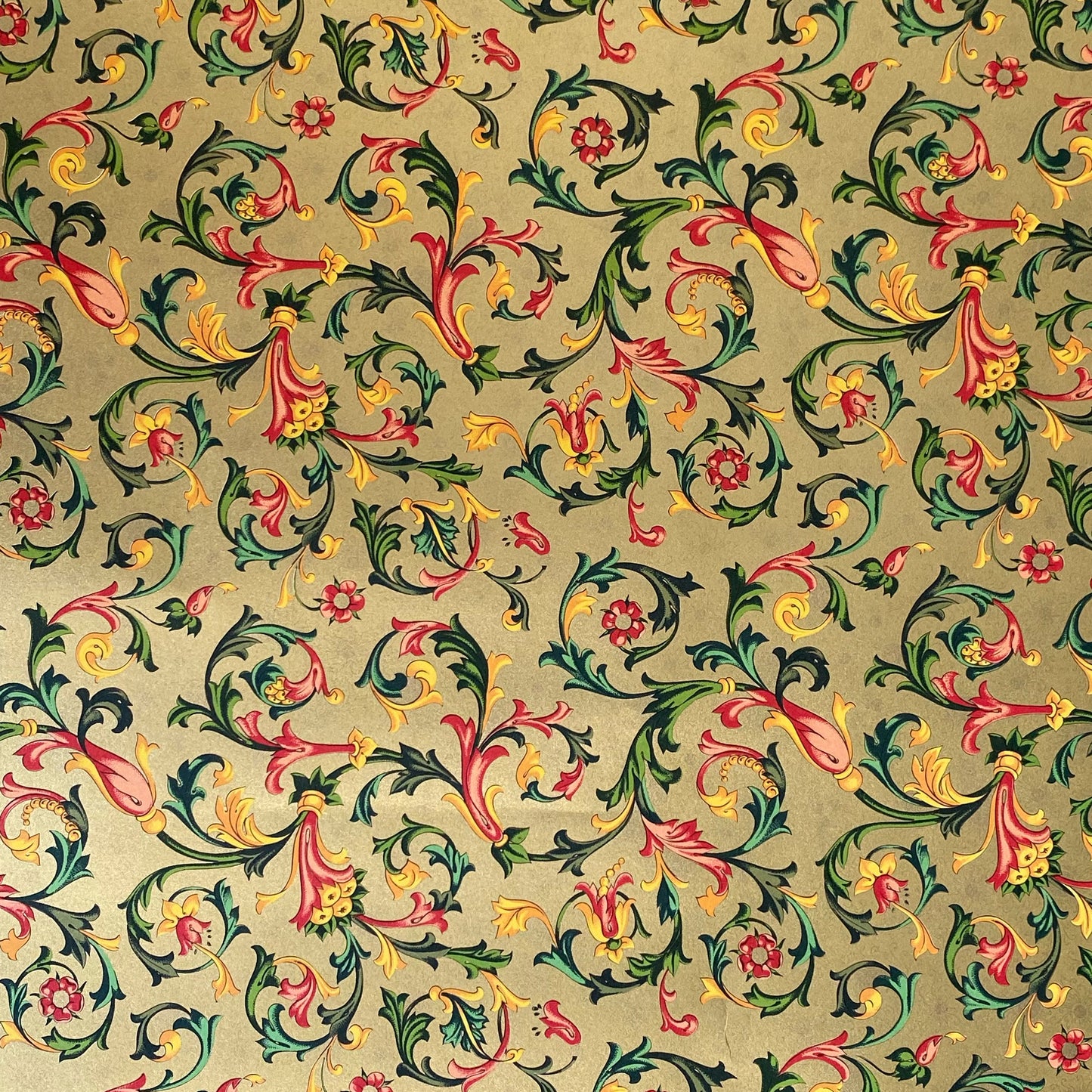 Decorative Italian Paper - Florentine Print, red, green gold foiled background, 20in X 28in, 85gsm