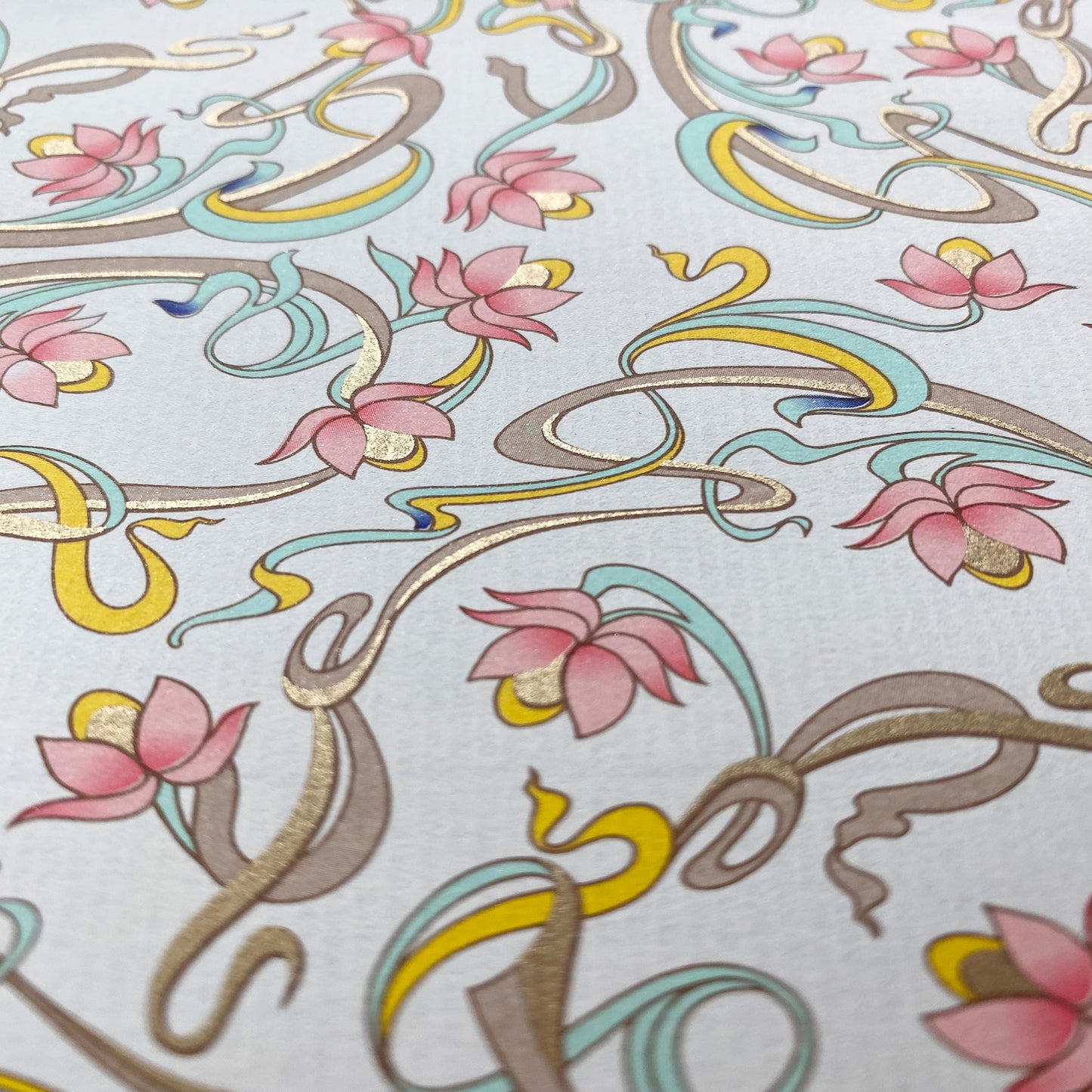 Decorative Italian Paper - Vine Floral light coral, mint green, light yellow - Wax - Paper - Ribbonpaper