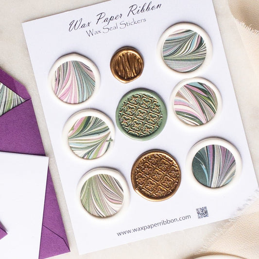 Mauve Feathered Marble - Notecard Set with Wax Seals - Wax - Paper - RibbonNotecards