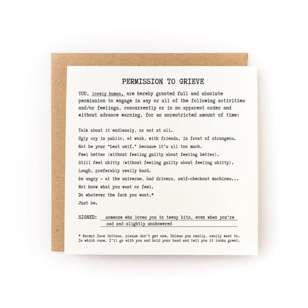 Permission To Grieve Letterpress Card - Greeting Card - Wax - Paper - RibbonGreeting Cards