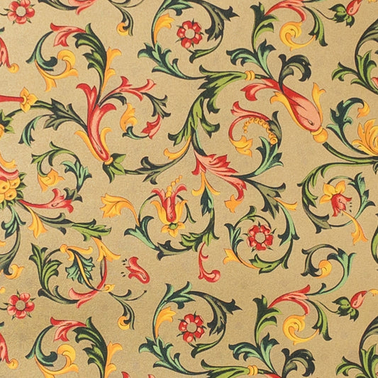 Decorative Italian Paper - Florentine Print, red, green gold foiled background, 20in X 28in, 85gsm