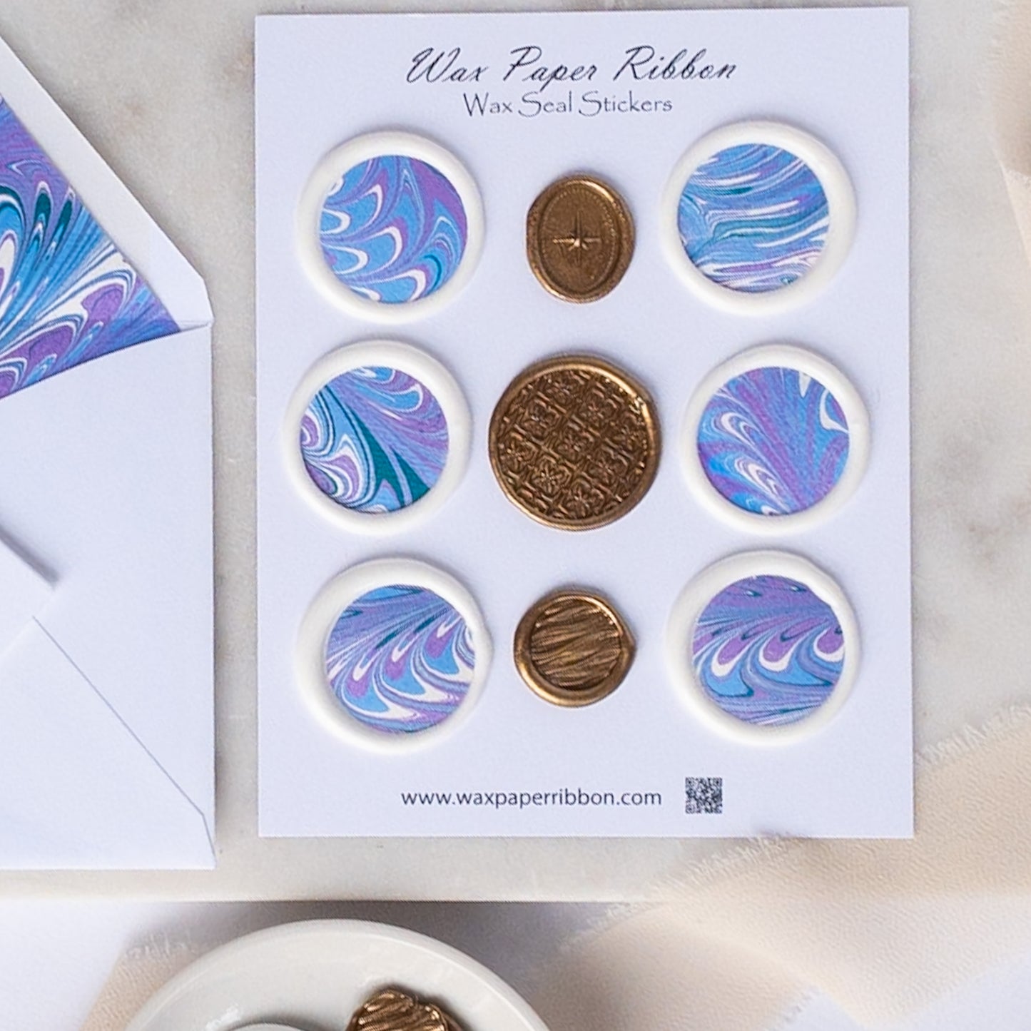 Blue Marbled Swirl - Notecard Set with Wax Seals