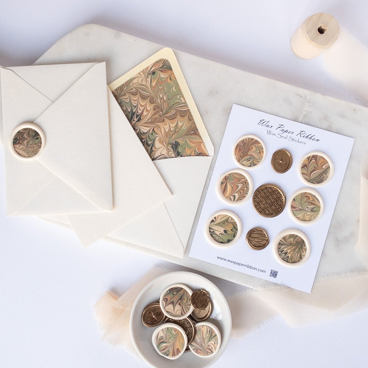 Autumn Marbled Bouquet - Notecard set with Wax Seals - Wax - Paper - RibbonNotecards