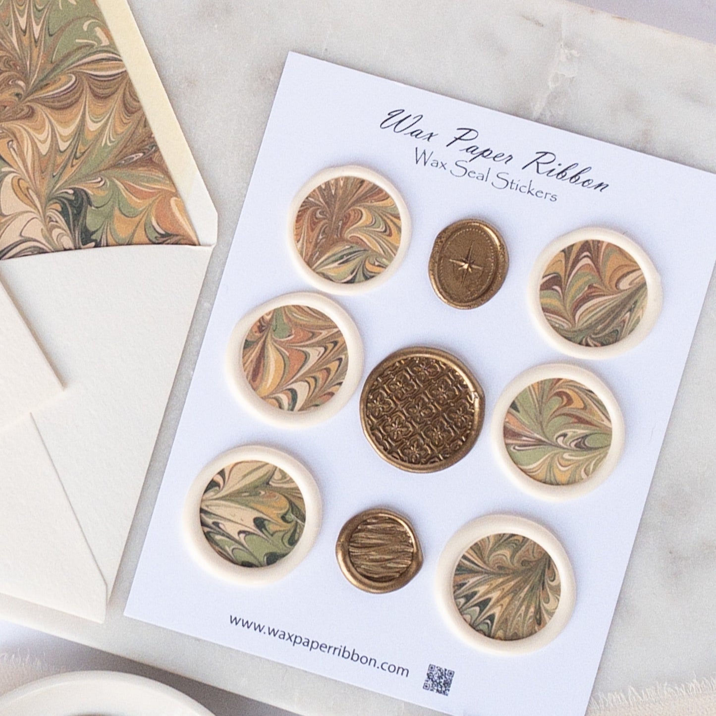 Autumn Marbled Bouquet - Notecard set with Wax Seals - Wax - Paper - RibbonNotecards