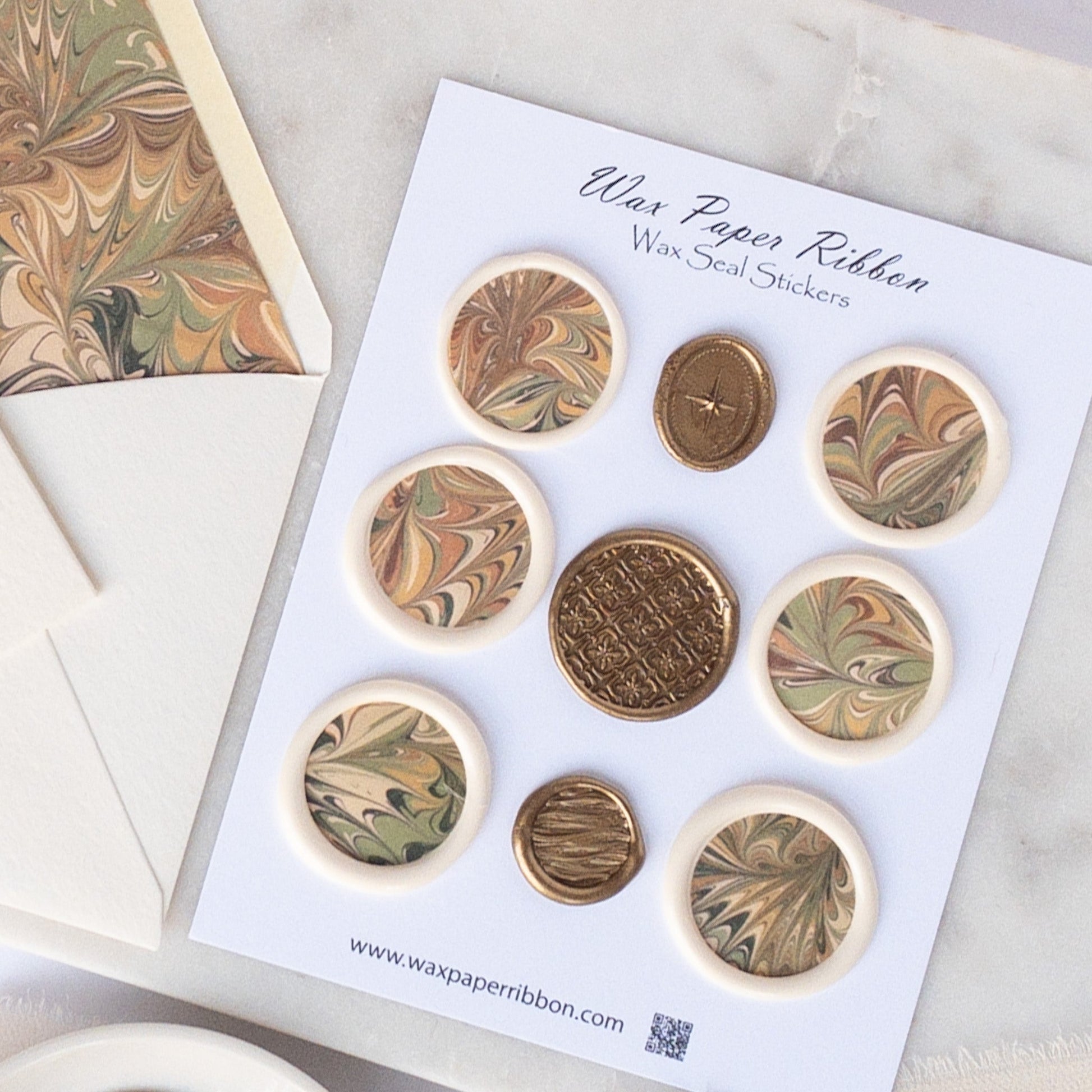 Autumn Marbled Bouquet - Notecard set with Wax Seals - Wax - Paper - RibbonNotecards