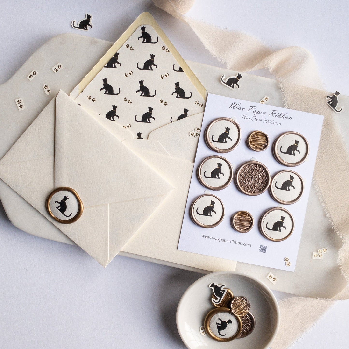 Black Cat notecard Set with Wax Seals - Wax - Paper - RibbonNotecards