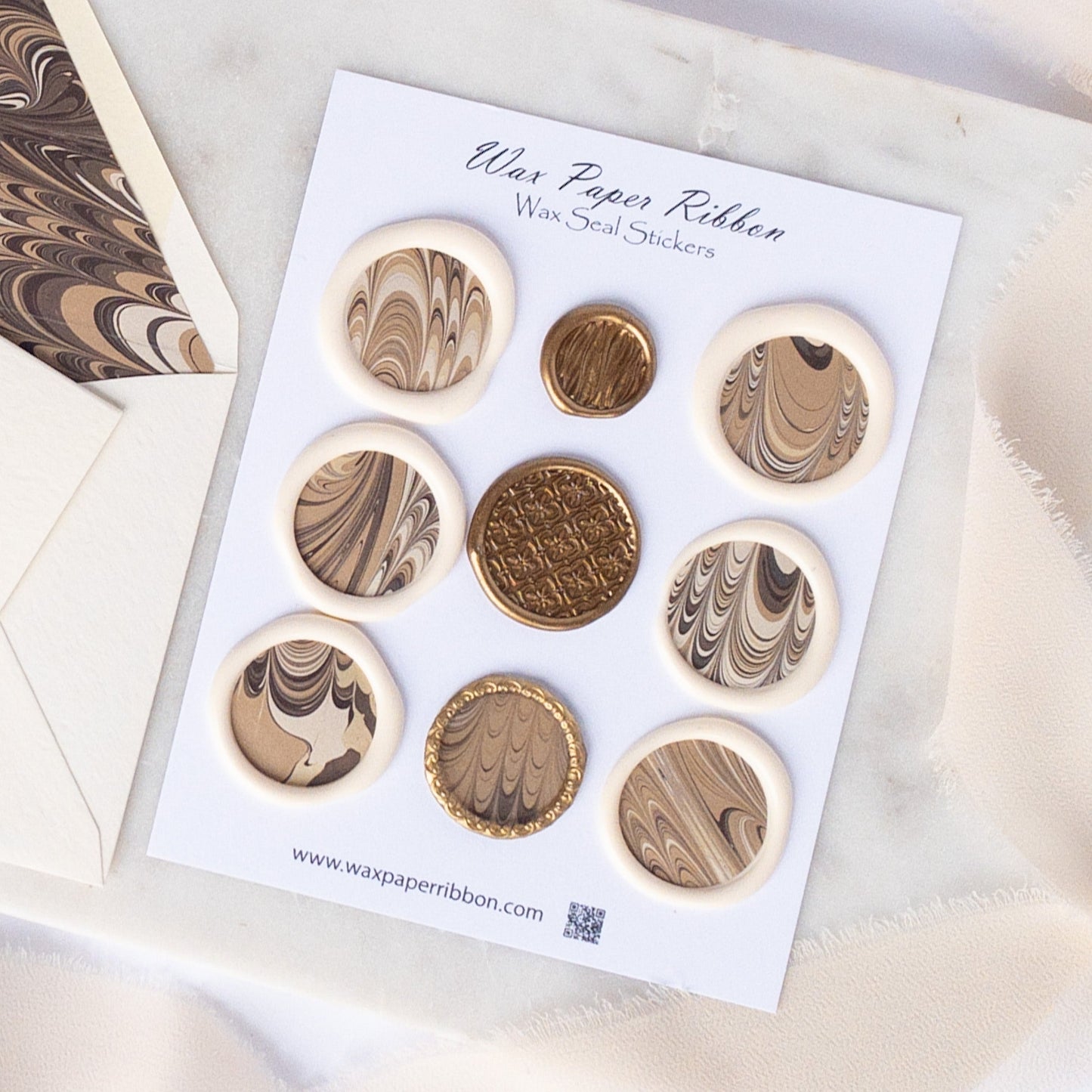 Chocolate Marbled Swirl - Notecard Set with Wax Seals - Wax - Paper - RibbonNotecards