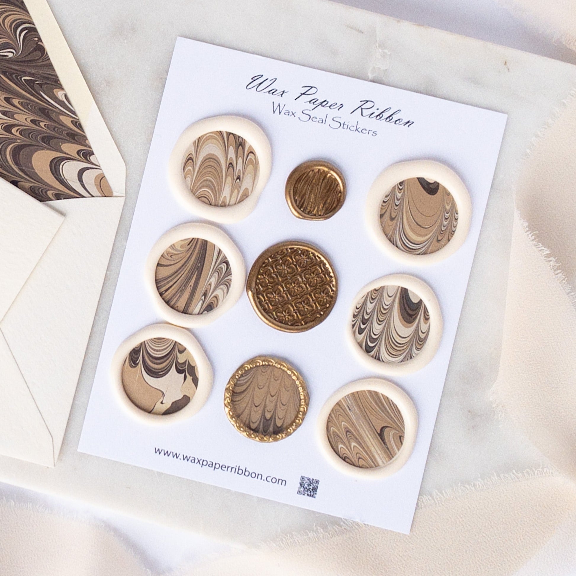 Chocolate Marbled Swirl - Notecard Set with Wax Seals - Wax - Paper - RibbonNotecards