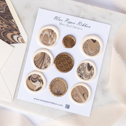Chocolate Marbled Swirl - Notecard Set with Wax Seals - Wax - Paper - RibbonNotecards