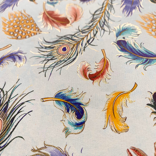Decorative Italian Paper - Bright Feathers, Flat sheet 20in X 28In 85gsm - Wax - Paper - RibbonWrapping Paper