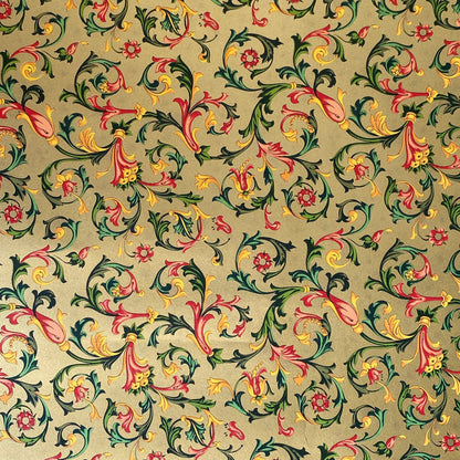 Decorative Italian Paper - Florentine Print, red, green gold foiled background, 20in X 28in, 85gsm - Wax - Paper - RibbonWrapping Paper