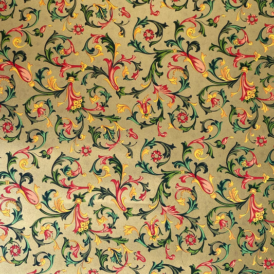 Decorative Italian Paper - Florentine Print, red, green gold foiled background, 20in X 28in, 85gsm - Wax - Paper - RibbonWrapping Paper
