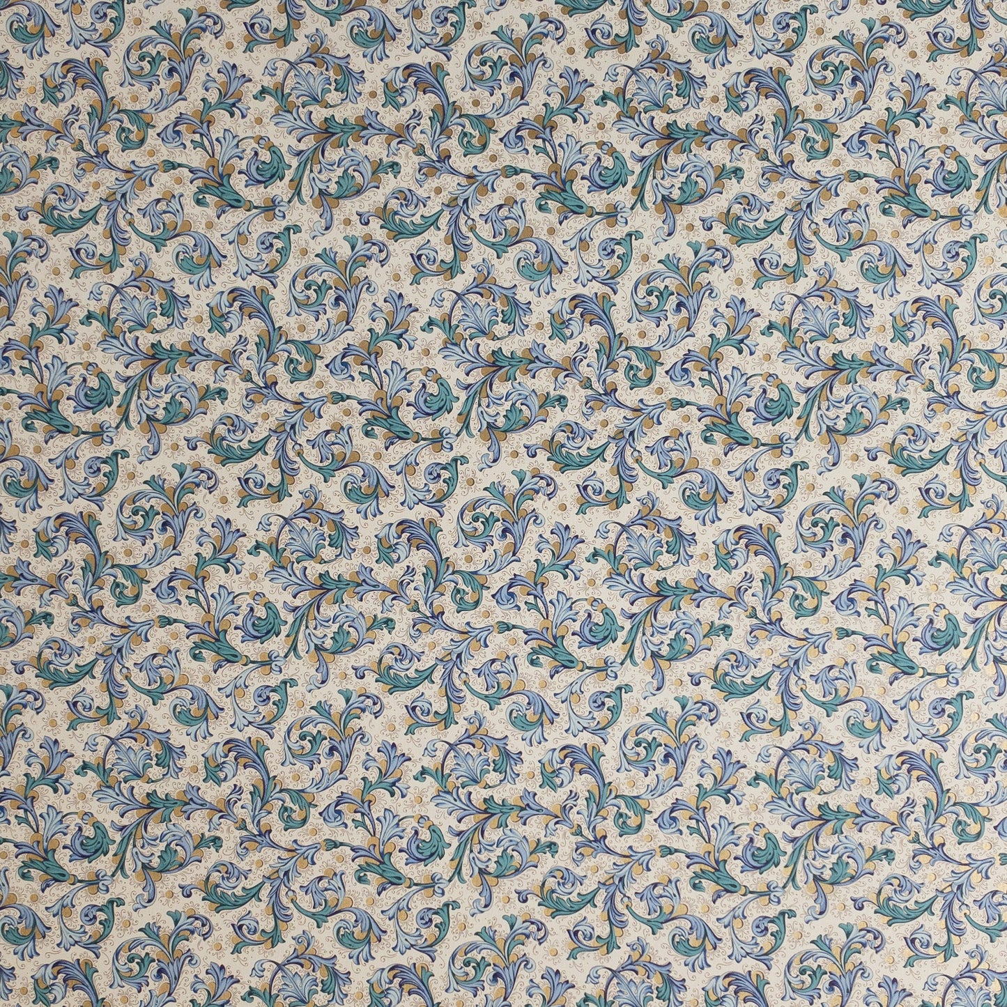 Decorative Italian Paper - Teal and Blue floral on cream background - Wax - Paper - RibbonWrapping Paper