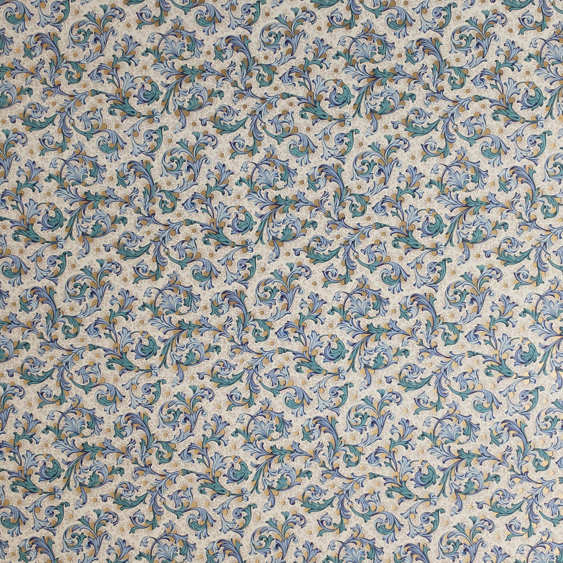 Decorative Italian Paper - Teal and Blue floral on cream background - Wax - Paper - RibbonWrapping Paper