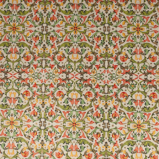 Decorative Italian Paper - Traditional Florentine Print, ivory, coral, moss green, flat sheet 20in x 28in, 85gsm - Wax - Paper - RibbonWrapping Paper