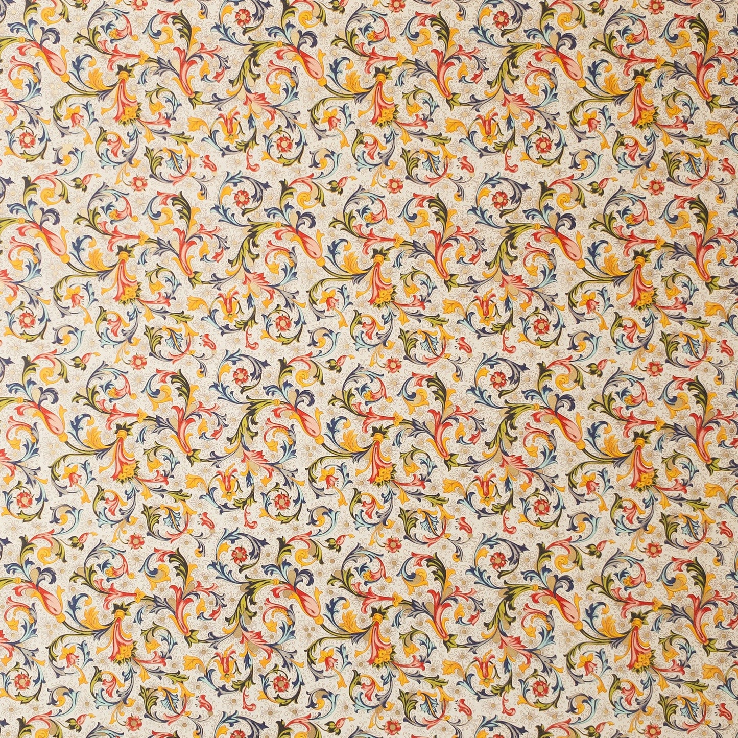 Decorative Italian Paper - Traditional Florentine Print - Ivory, yellow, red, green, flat sheet 20in x 28in, 85gsm - Wax - Paper - RibbonWrapping Paper