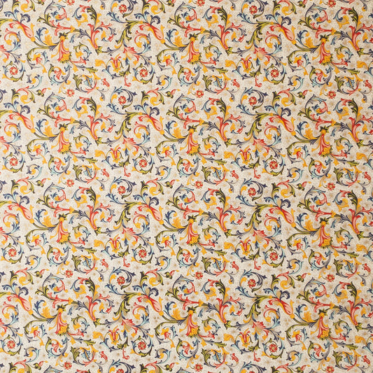 Decorative Italian Paper - Traditional Florentine Print - Ivory, yellow, red, green, flat sheet 20in x 28in, 85gsm - Wax - Paper - RibbonWrapping Paper