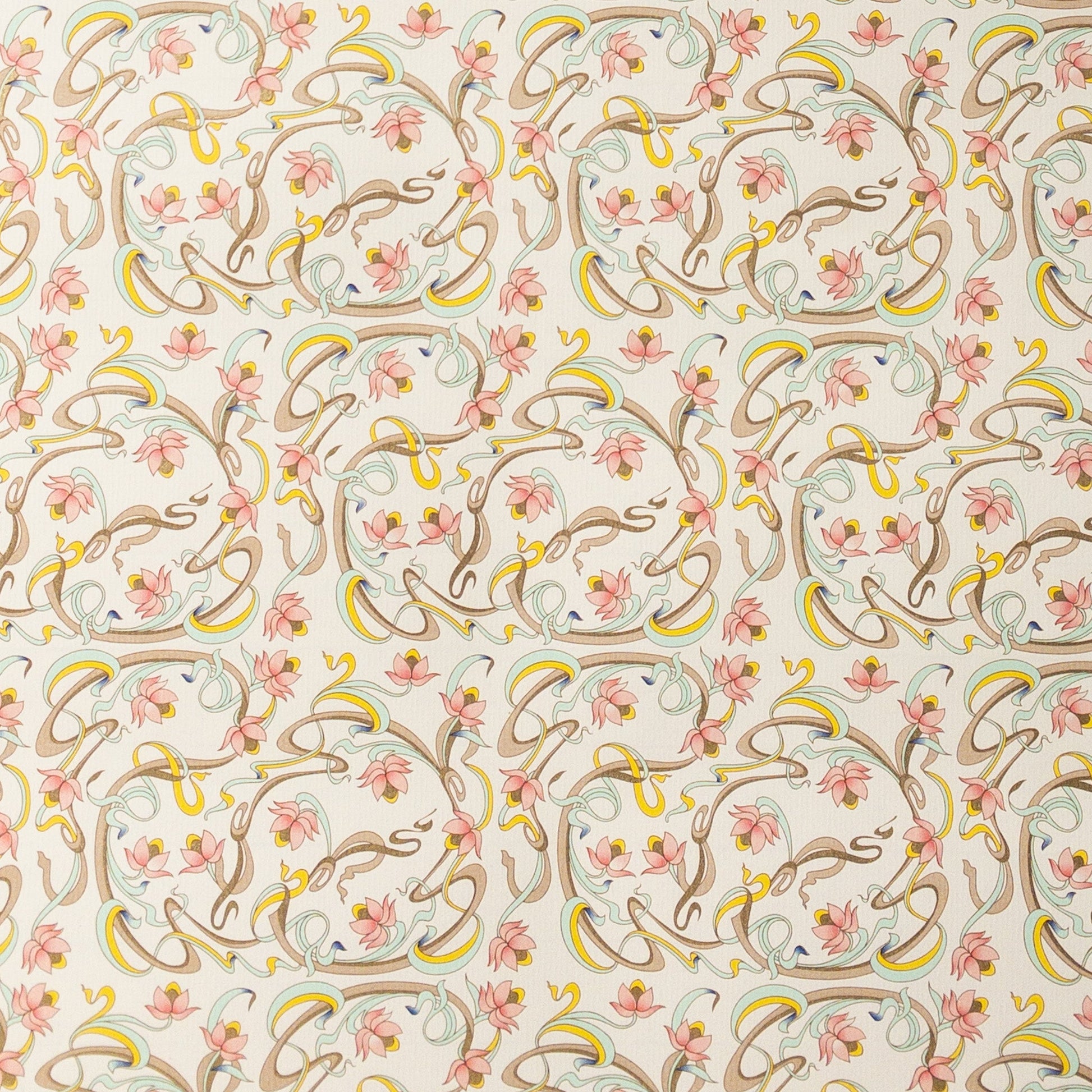 Decorative Italian Paper - Vine Floral light coral, mint green, light yellow - Wax - Paper - Ribbonpaper