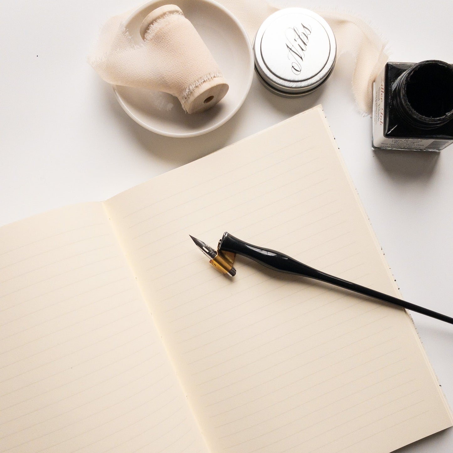 Hardcover Notebook - Calligraphy Design - Wax - Paper - RibbonStationery