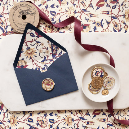 Italian Floral Notecard Set - Coordinating Wax Seals - Wax - Paper - RibbonNotecards