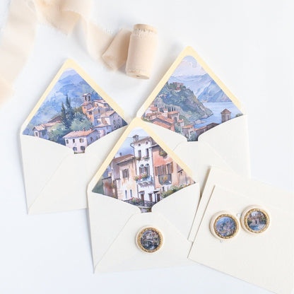 Italian Landscapes Notecard set - coordinating Wax seals - Wax - Paper - RibbonNotecards