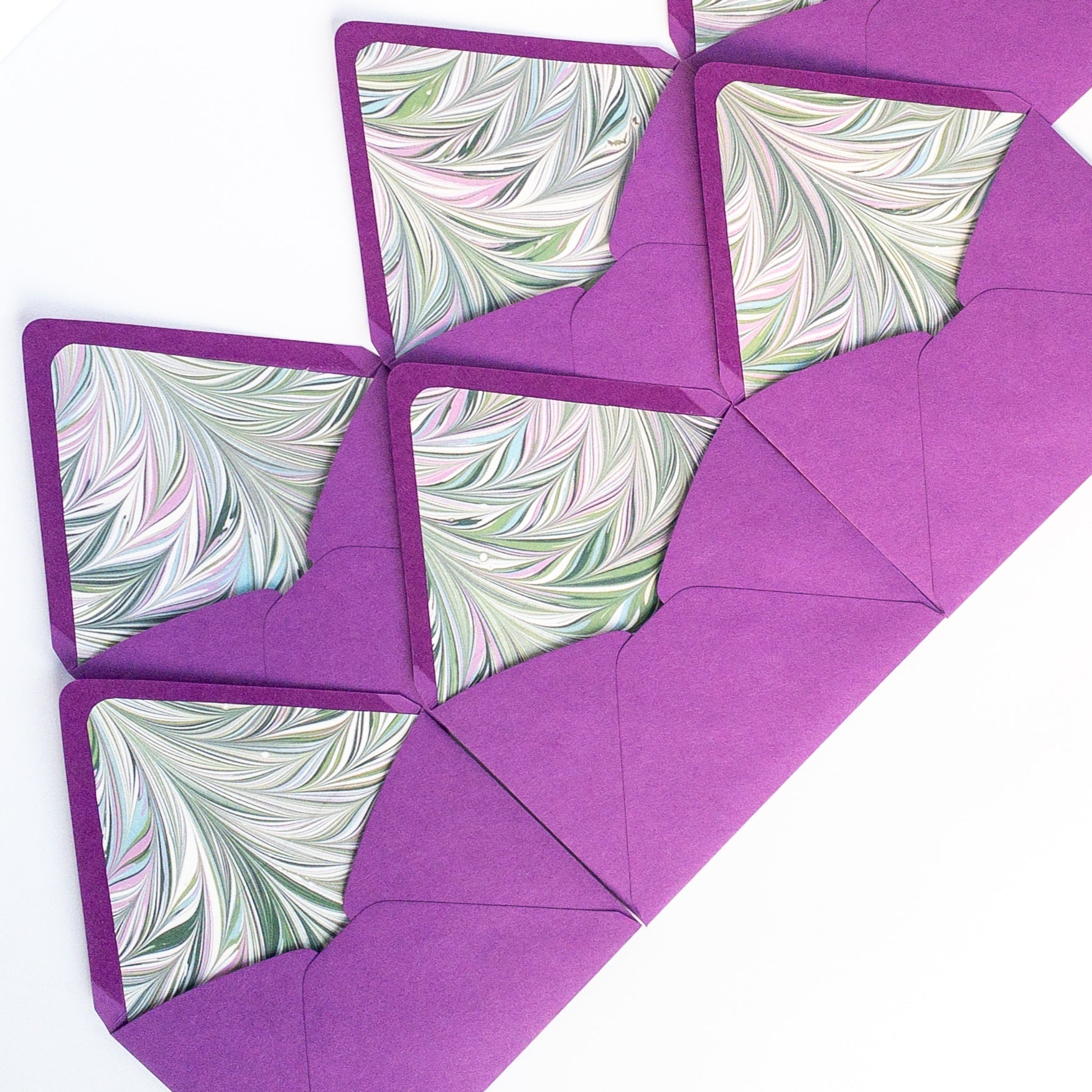Mauve Feathered Marble - Notecard Set with Wax Seals - Wax - Paper - RibbonNotecards