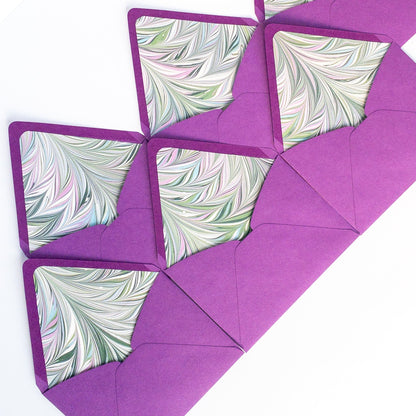 Mauve Feathered Marble - Notecard Set with Wax Seals - Wax - Paper - RibbonNotecards