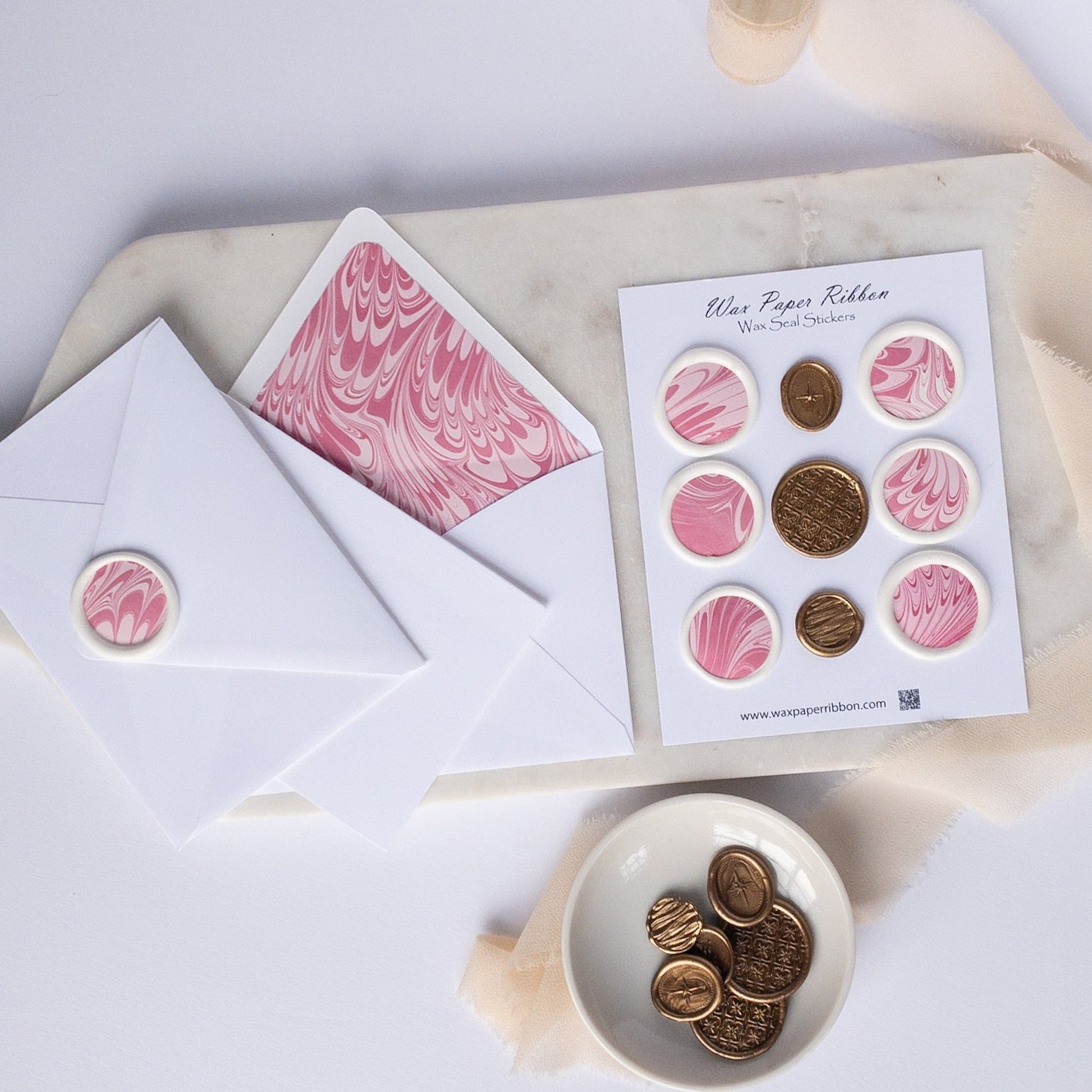 Pink Swirl Marble - Notecard set - Wax - Paper - RibbonNotecards