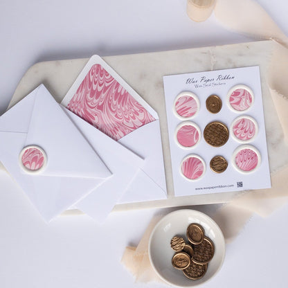 Pink Swirl Marble - Notecard set - Wax - Paper - RibbonNotecards
