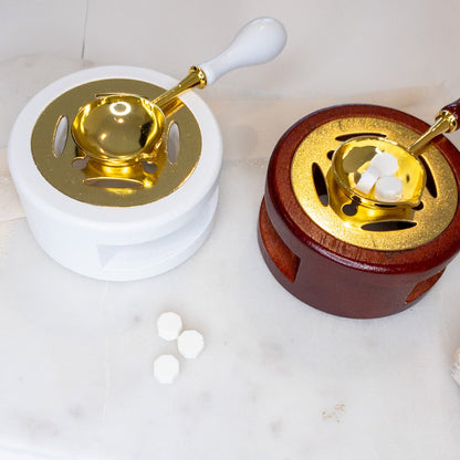 Sealing Wax Warmer with Spoon - Brown - Wax - Paper - Ribbon
