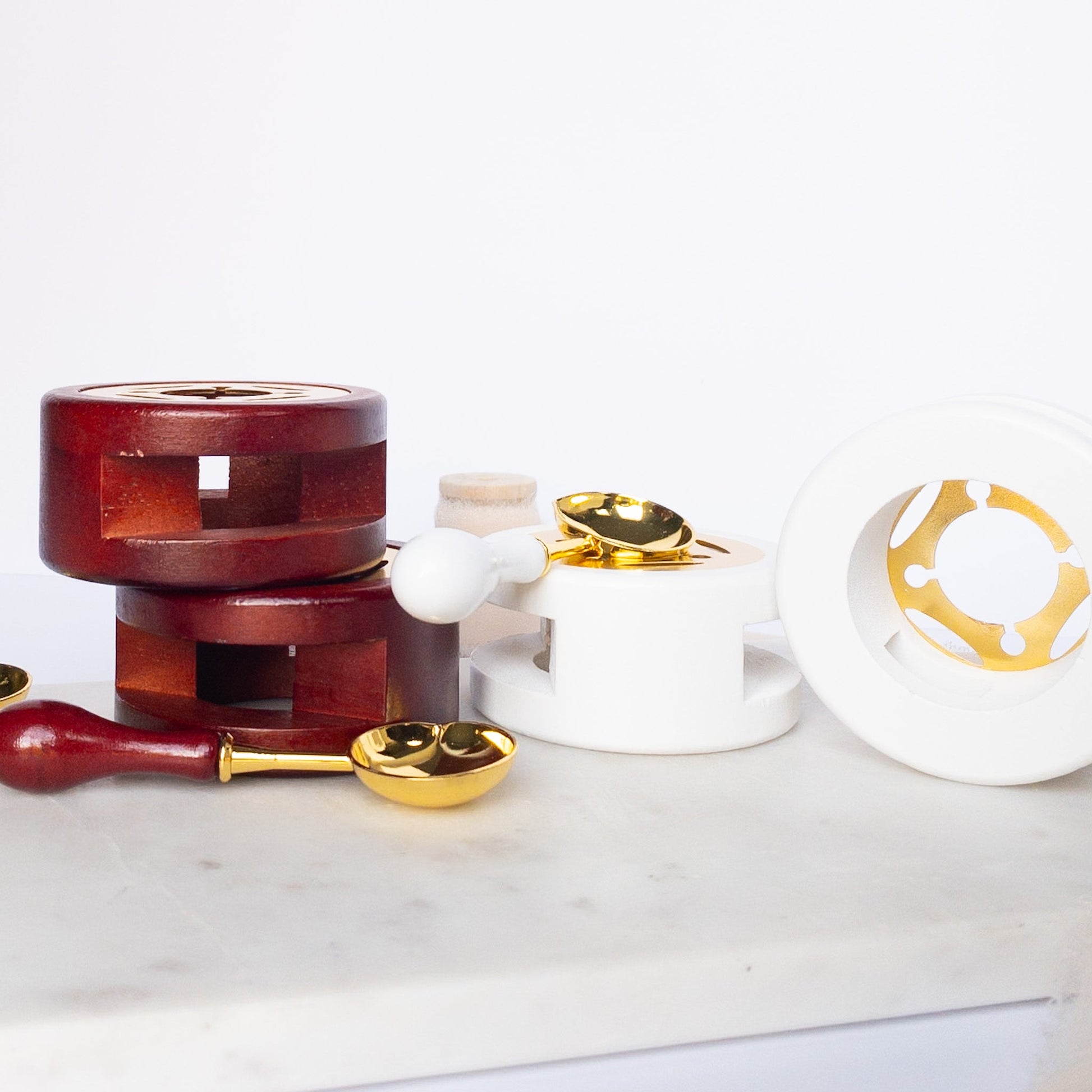 Sealing Wax Warmer with Spoon - Brown - Wax - Paper - Ribbon