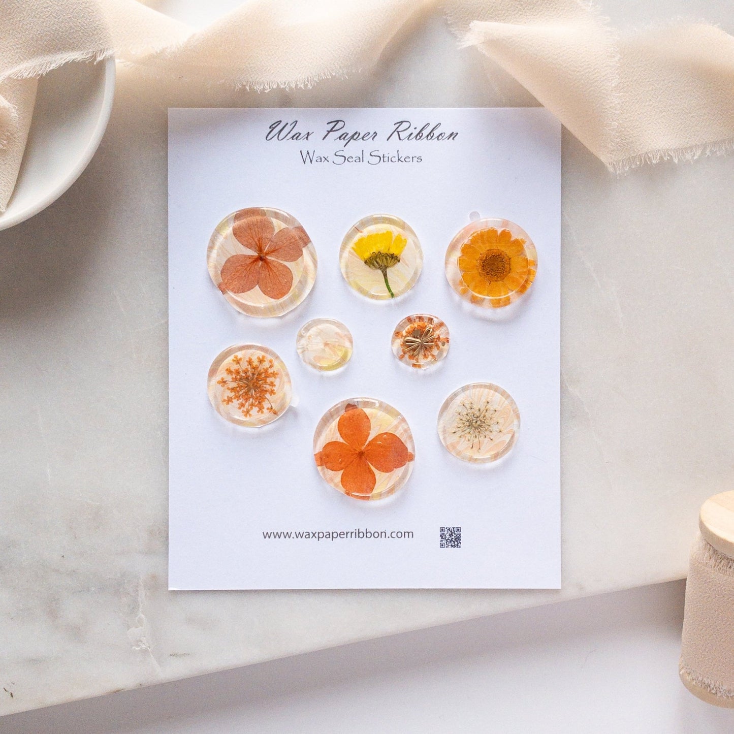 Wax Seal - Orange Flowers - Wax - Paper - RibbonWax Seal