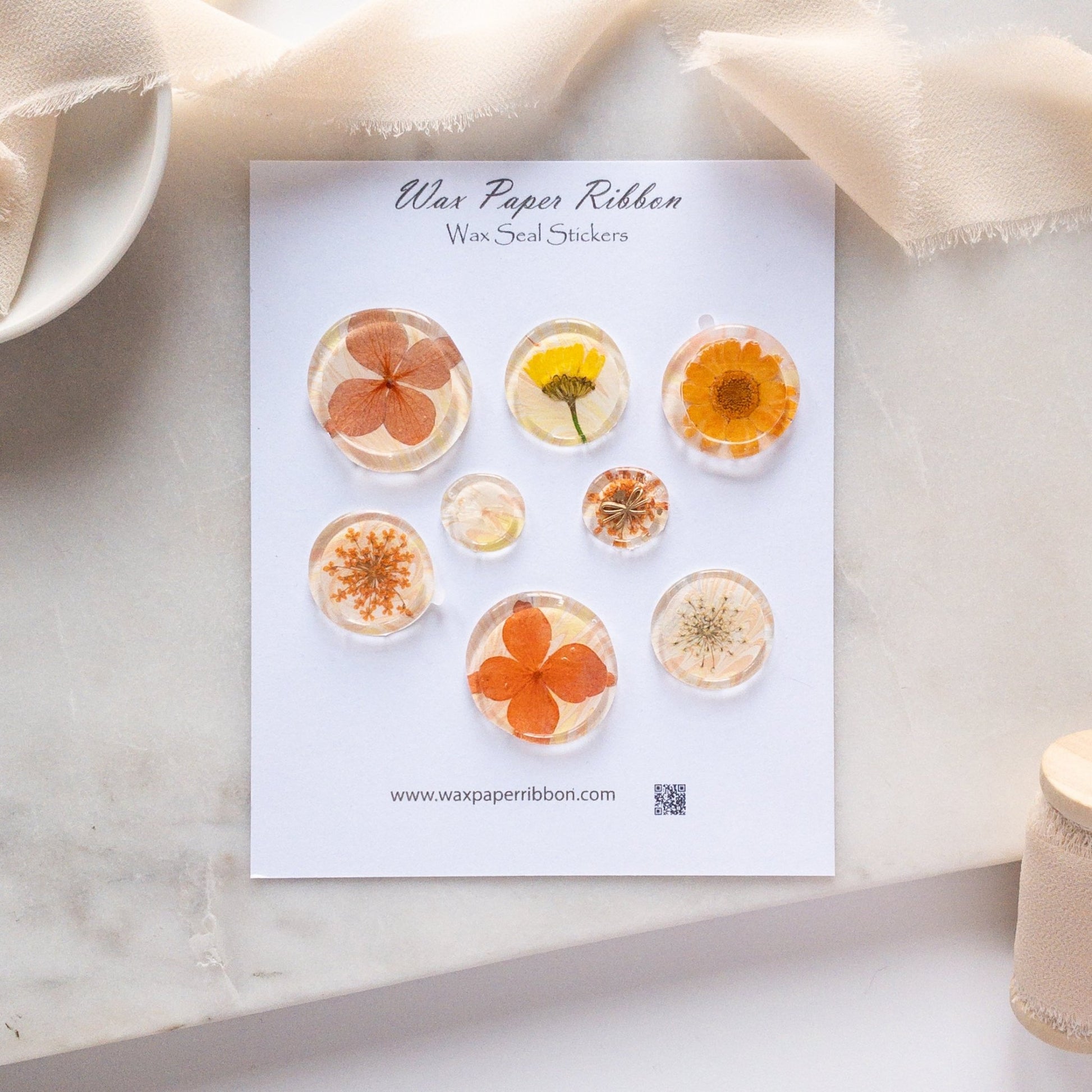 Wax Seal - Orange Flowers - Wax - Paper - RibbonWax Seal